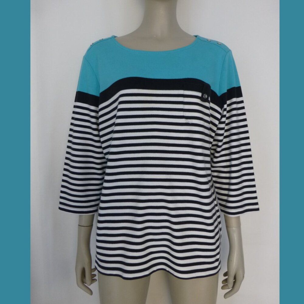 Karen Scott Sport Long Sleeve, Color Block and Striped Top